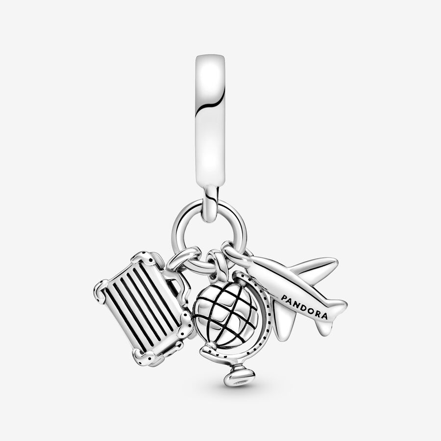 Pandora Airplane Globe & Suitcase Berlocker Silver | 012VHSUDM