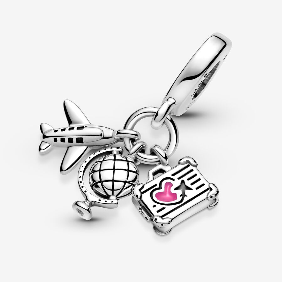 Pandora Airplane Globe & Suitcase Berlocker Silver | 012VHSUDM