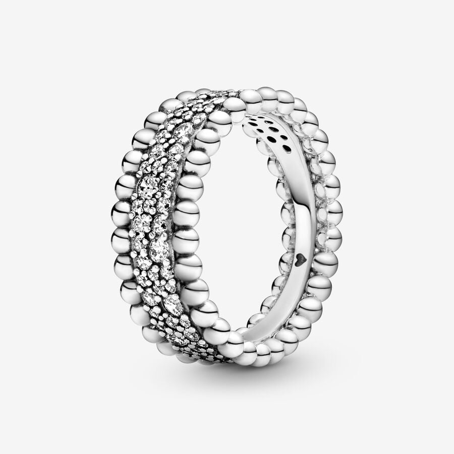 Pandora Beaded Pave Band Silver | 605EYGCVM