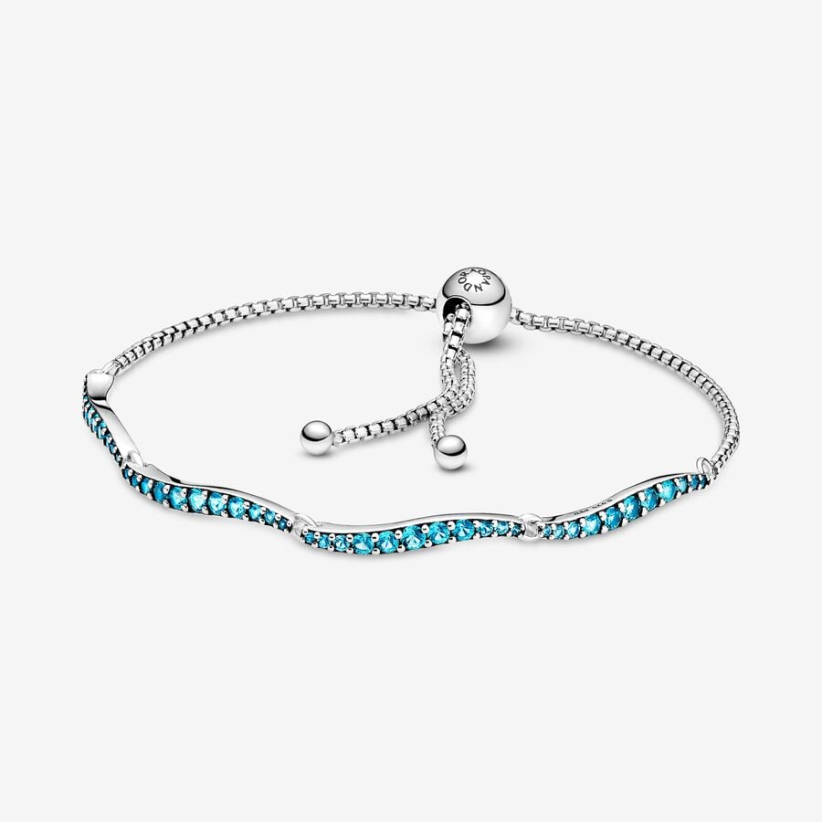 Pandora Blue Wavy Slider Non-Charms Silver | 691UPYTWJ