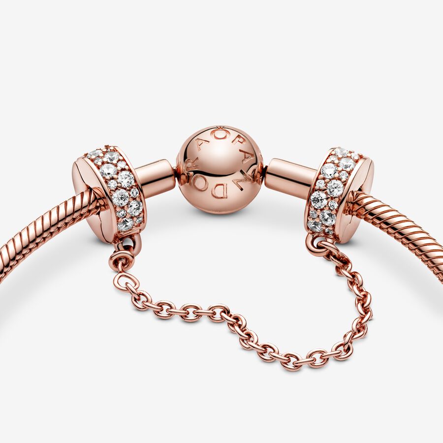 Pandora Clear Pave Clip Safety Rosa Guld | 135PYQKUD