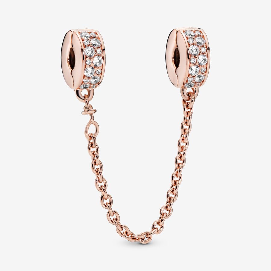 Pandora Clear Pave Clip Safety Rosa Guld | 475TUWQFM