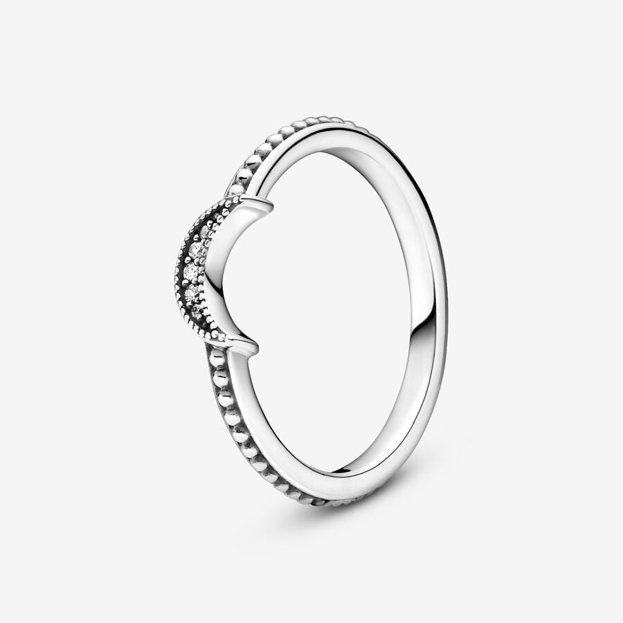 Pandora Crescent Moon Beaded Påstående Silver | 095HRSGOU