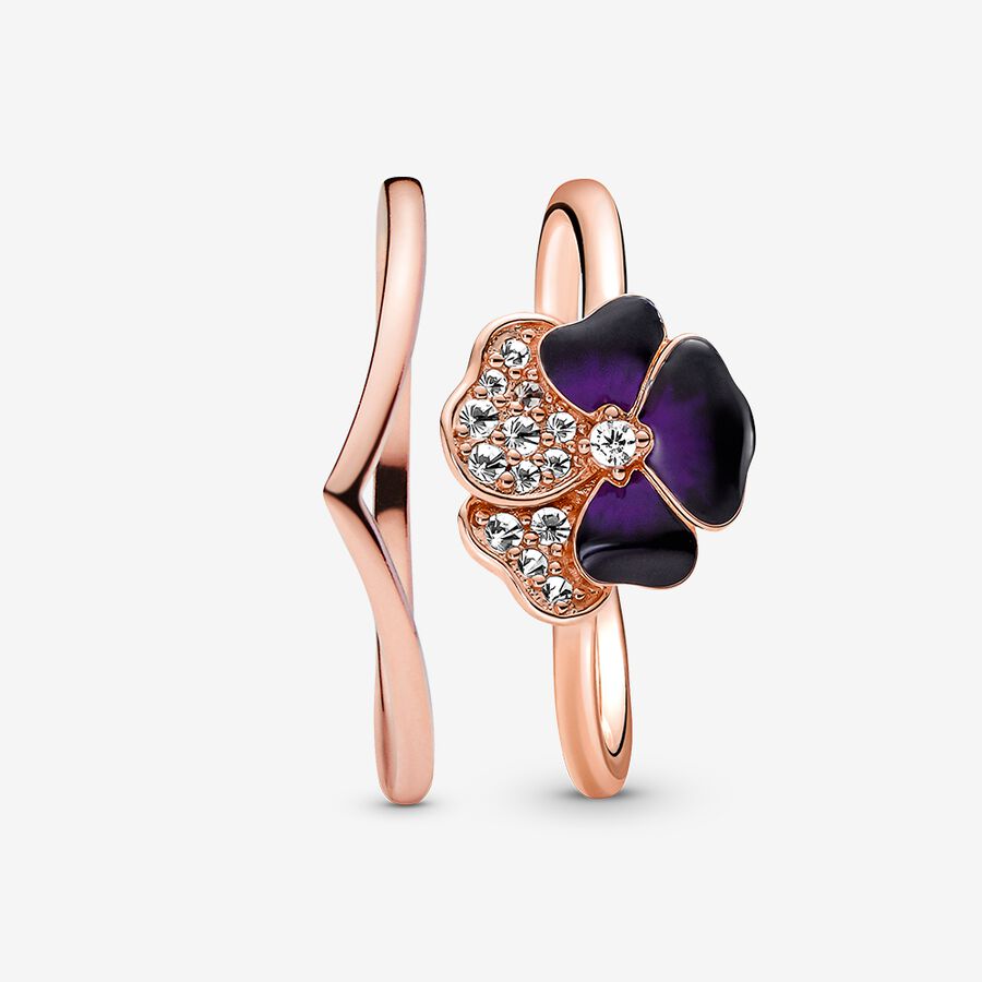 Pandora Deep Purple Pansy Flower Wishbone Ring Uppsättningar Olika Färger | 631JQWTZA