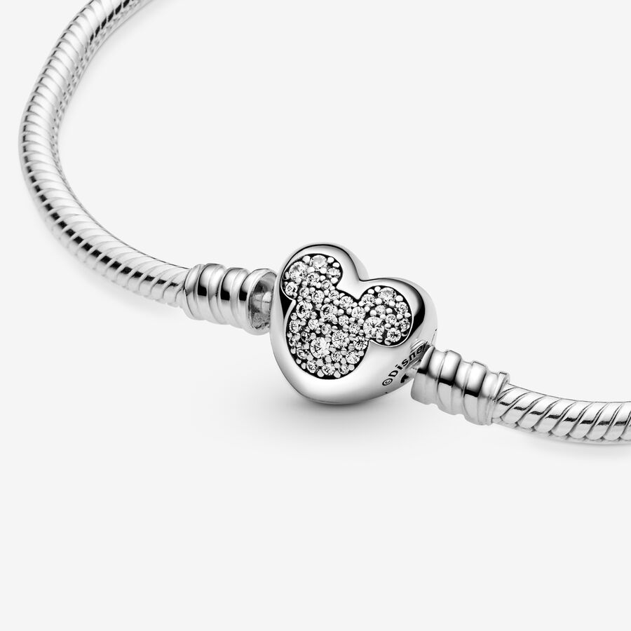 Pandora Disney Moments Mickey Mouse Clasp Snake Kedja Silver | 425CPDQAK