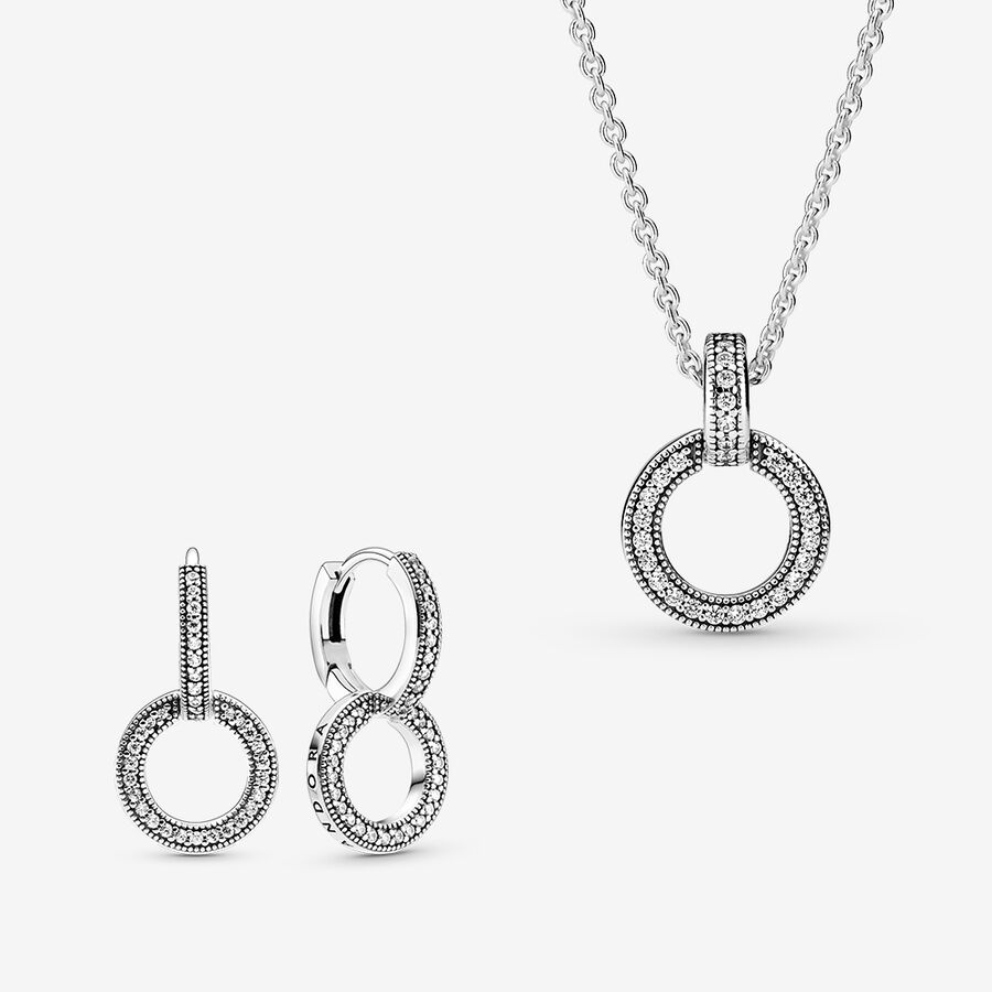 Pandora Double Circle Halsband & Örhängen Set Olika Färger | 958OFXTKM