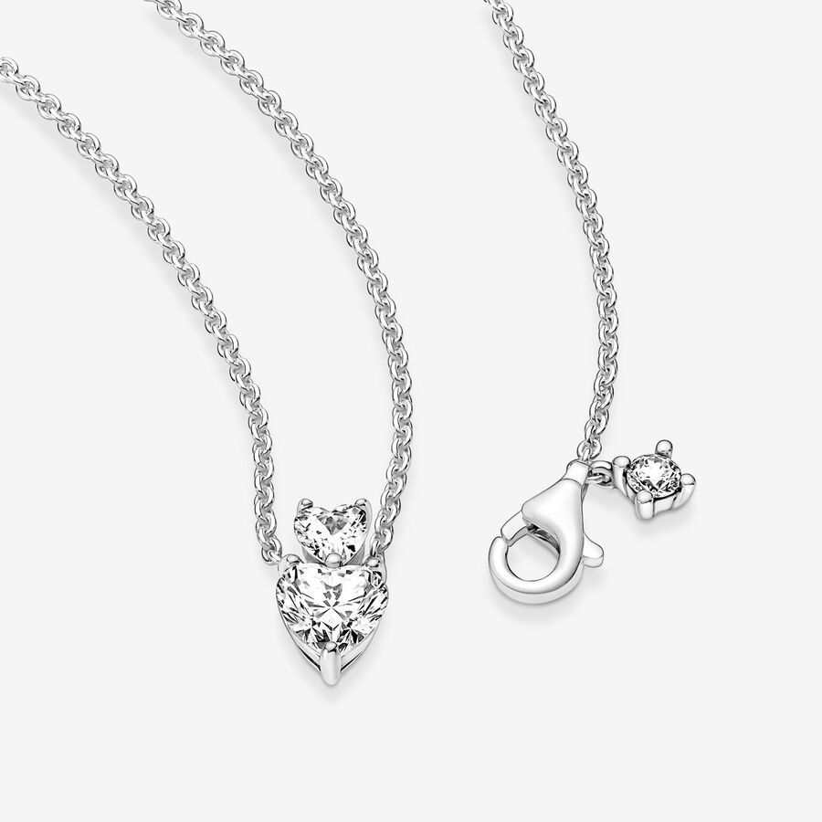 Pandora Double Sparkling Collier Hängen Silver | 508LAQMOH