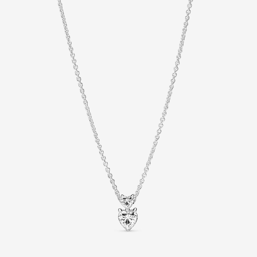 Pandora Double Sparkling Collier Hängen Silver | 508LAQMOH