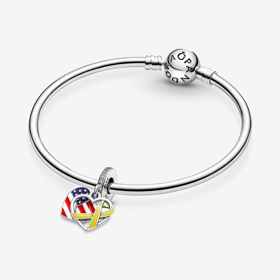 Pandora Heart Flag & Remembrance Ribbon Double Dingla Silver | 817LIHZNS