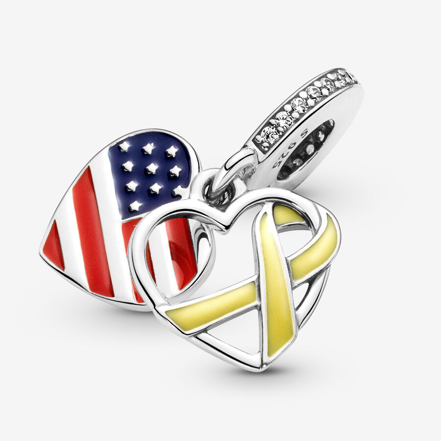 Pandora Heart Flag & Remembrance Ribbon Double Dingla Silver | 817LIHZNS