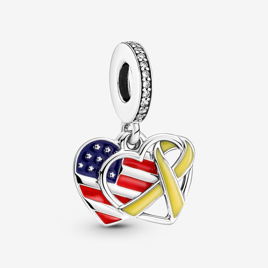 Pandora Heart Flag & Remembrance Ribbon Double Dingla Silver | 817LIHZNS