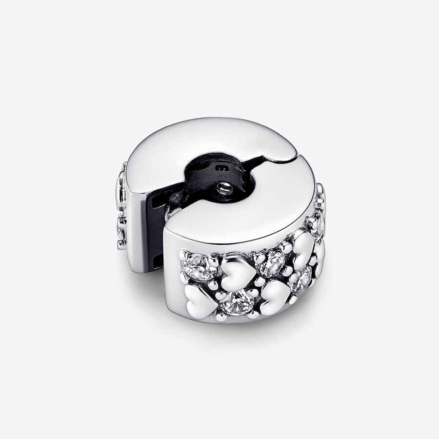 Pandora Infinite Hearts Sparkling Clip Clips Silver | 625HADQFT