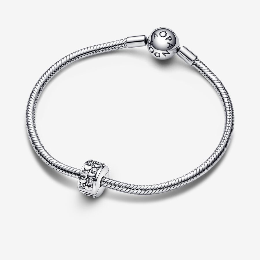 Pandora Infinite Hearts Sparkling Clip Clips Silver | 625HADQFT