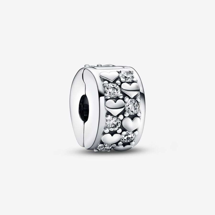 Pandora Infinite Hearts Sparkling Clip Clips Silver | 625HADQFT