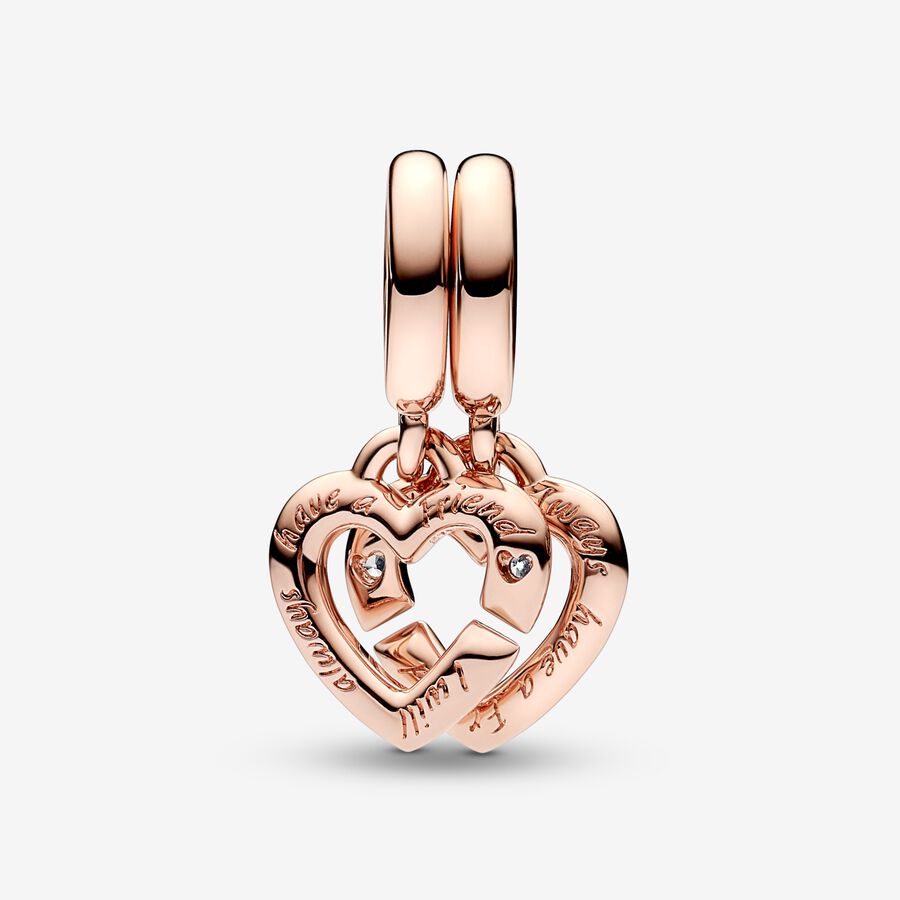 Pandora Linked Sister Hearts Split Dingla Rosa Guld | 935TFPRYK