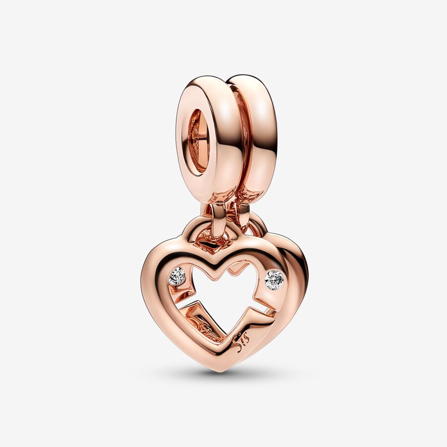 Pandora Linked Sister Hearts Split Dingla Rosa Guld | 935TFPRYK