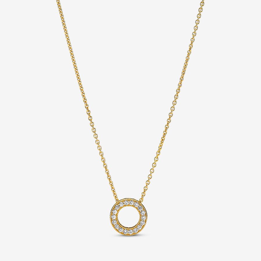 Pandora Logo Pave Circle Collier Hängen Guld | 493IHVOSE