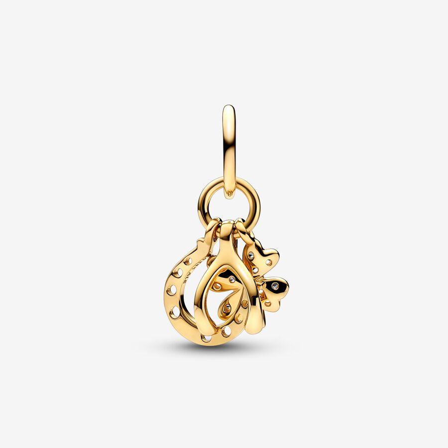 Pandora Lucky Clover Wishbone & Horseshoe Dingla Guld | 548VLZMJU