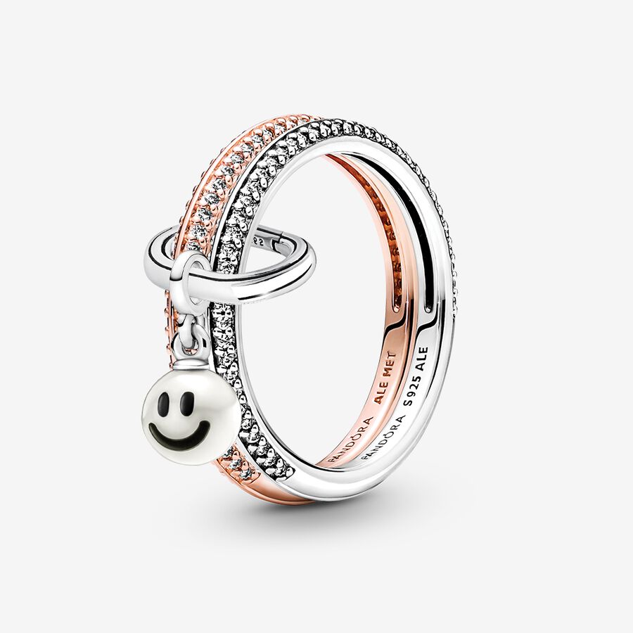 Pandora ME Happy Smiley Face Ring Uppsättningar Olika Färger | 523ZNGJWF