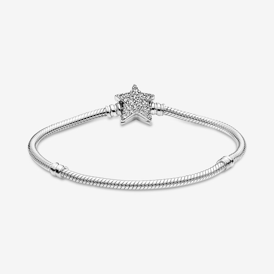 Pandora Moments Asymmetric Star Clasp Snake Berlocker Silver | 495WGINMP