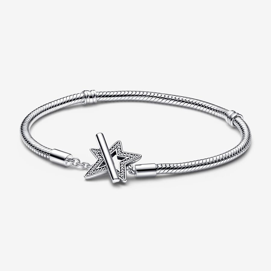 Pandora Moments Asymmetric Star T-bar Snake Berlocker Silver | 029WMZKDI