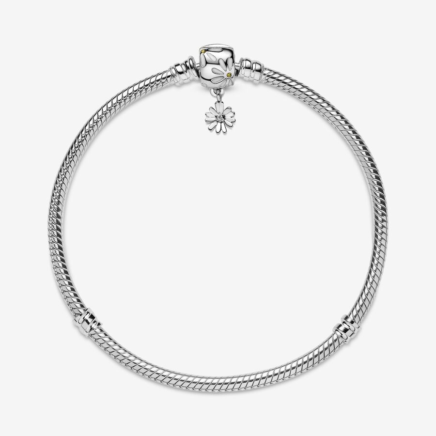 Pandora Moments Daisy Flower Clasp Snake Berlocker Silver | 084FJIANQ