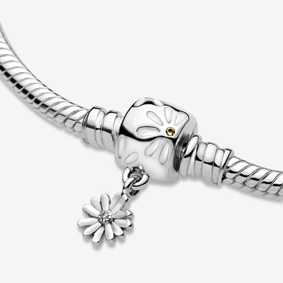 Pandora Moments Daisy Flower Clasp Snake Berlocker Silver | 084FJIANQ