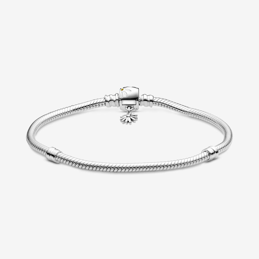 Pandora Moments Daisy Flower Clasp Snake Berlocker Silver | 084FJIANQ