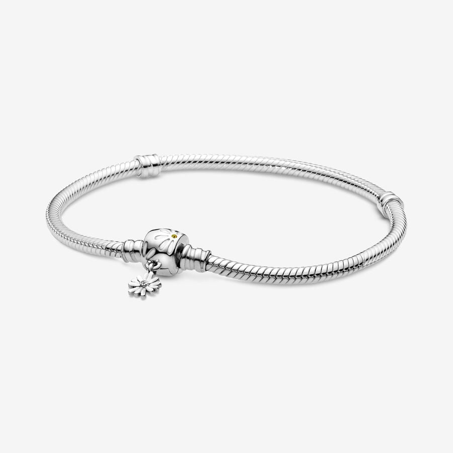 Pandora Moments Daisy Flower Clasp Snake Berlocker Silver | 084FJIANQ