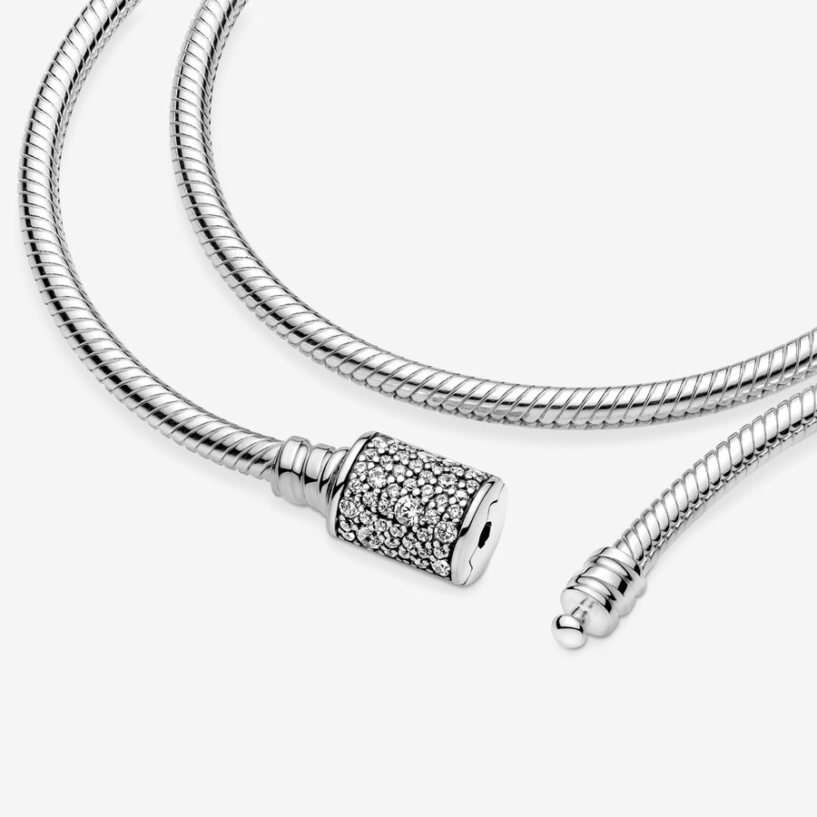 Pandora Moments Double Wrap Barrel Clasp Snake Kedja Silver | 698UDHGWZ