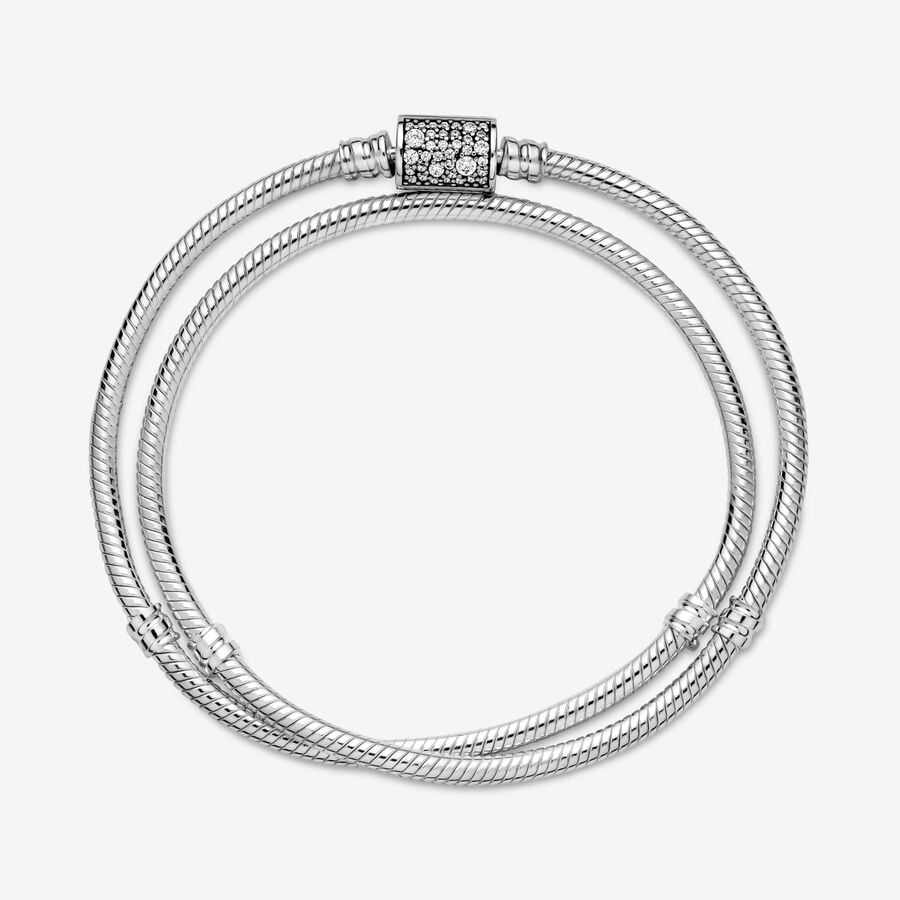 Pandora Moments Double Wrap Barrel Clasp Snake Kedja Silver | 698UDHGWZ