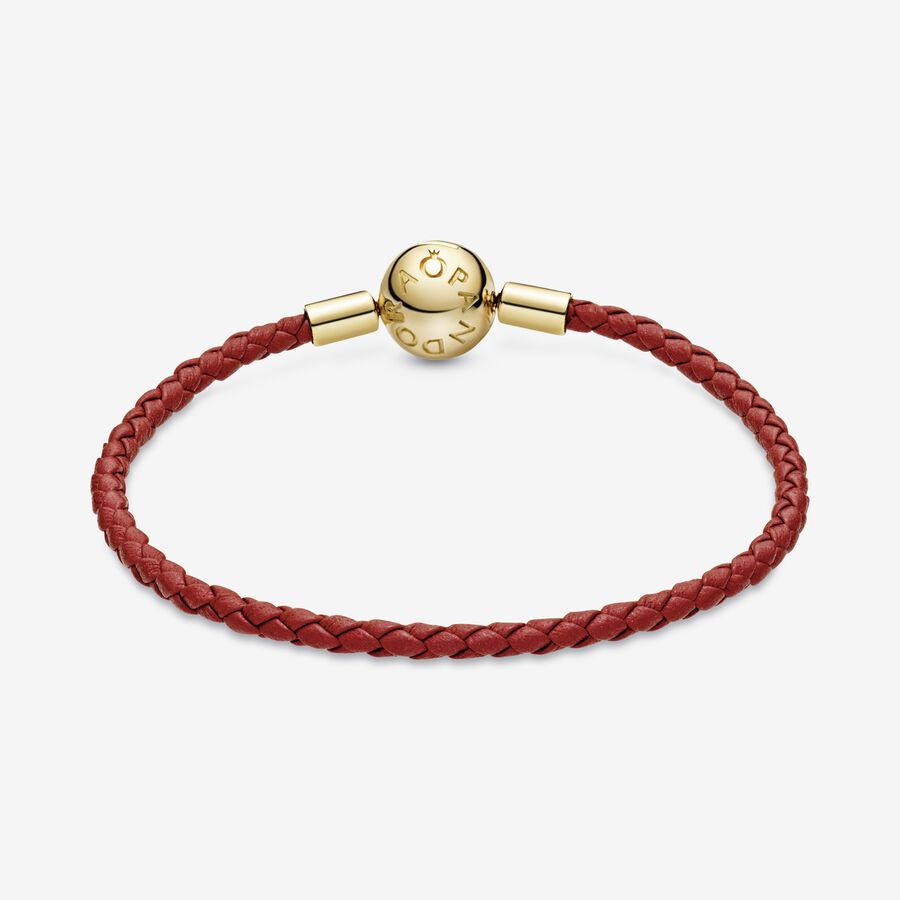 Pandora Moments Red Woven Berlocker Guld | 087XQBNPF