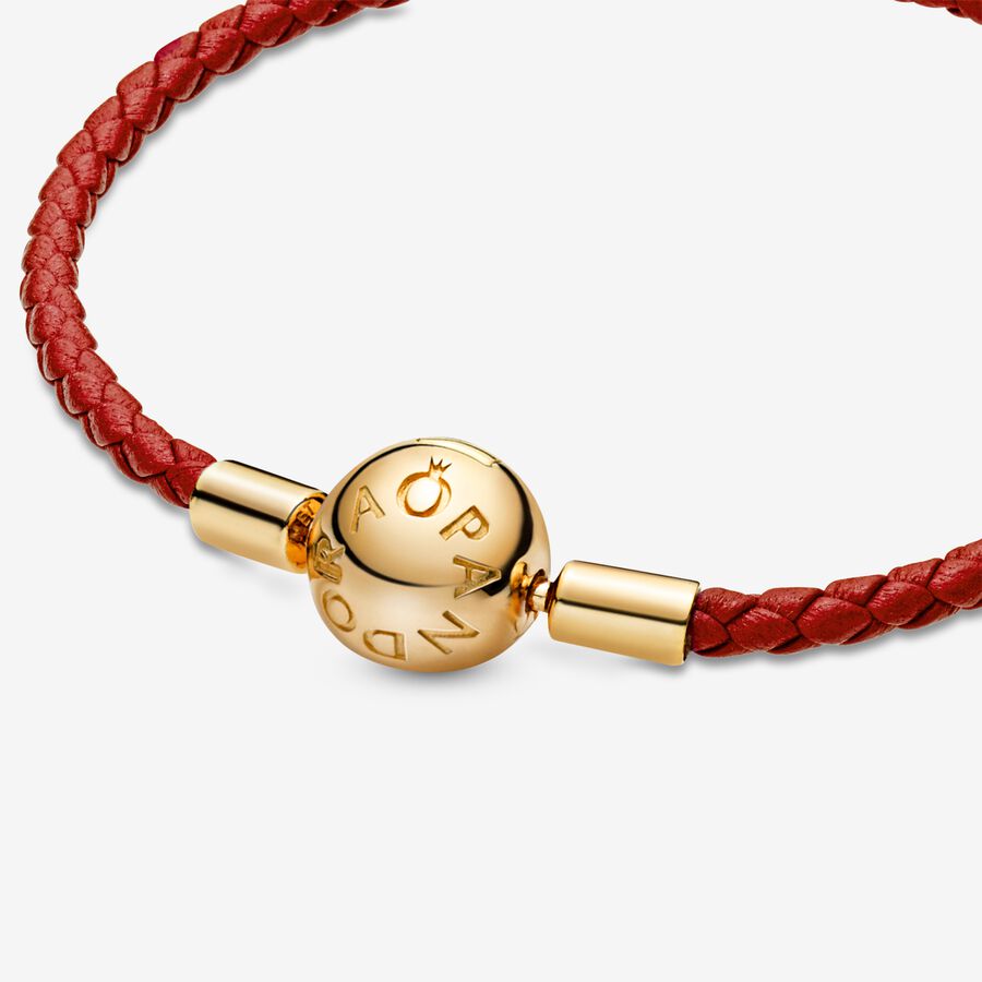 Pandora Moments Red Woven Berlocker Guld | 087XQBNPF