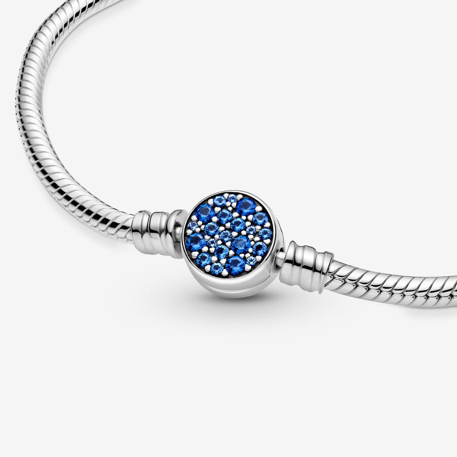 Pandora Moments Sparkling Blue Disc Clasp Snake Berlocker Silver | 405LJKSGO