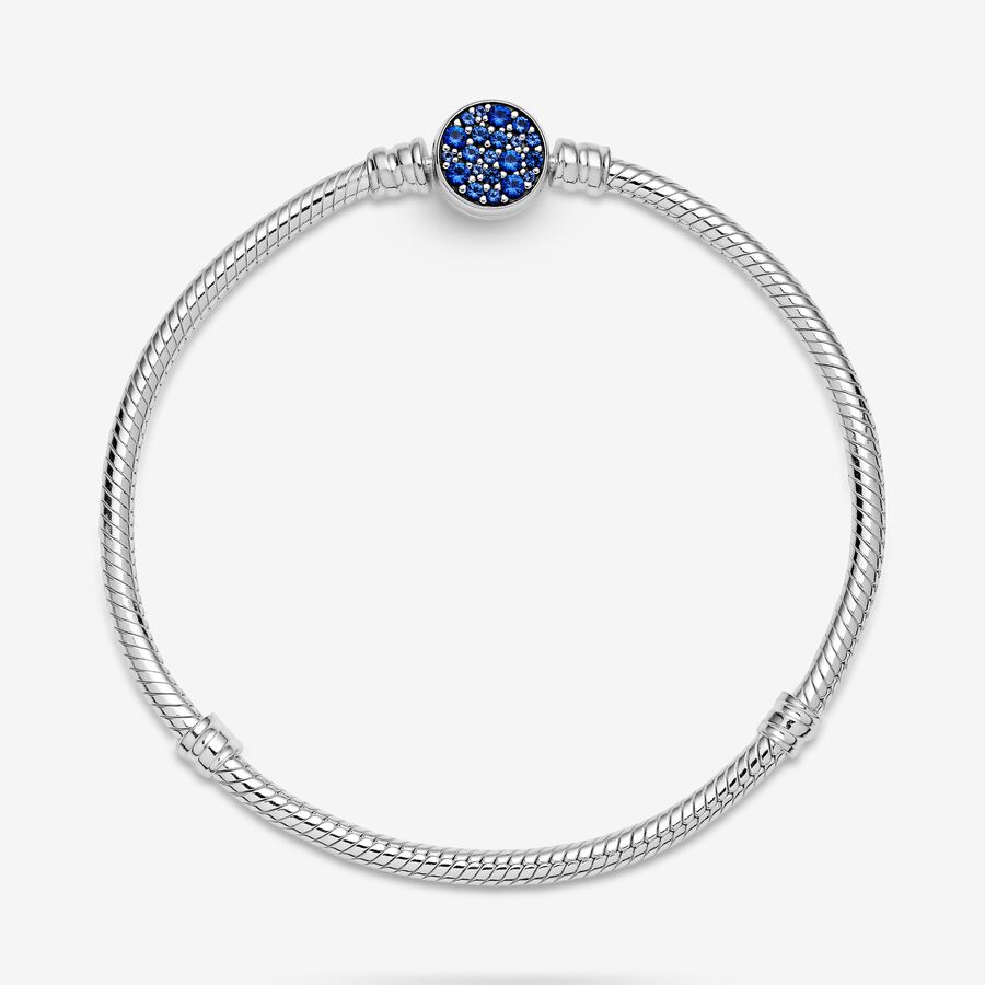 Pandora Moments Sparkling Blue Disc Clasp Snake Berlocker Silver | 405LJKSGO