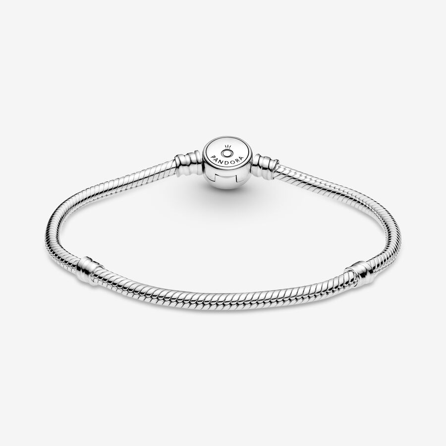 Pandora Moments Sparkling Blue Disc Clasp Snake Kedja Silver | 415ZGNKWO