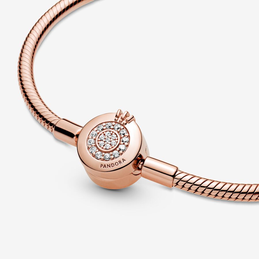 Pandora Moments Sparkling Crown O Snake Kedja Rosa Guld | 458PJMTOG