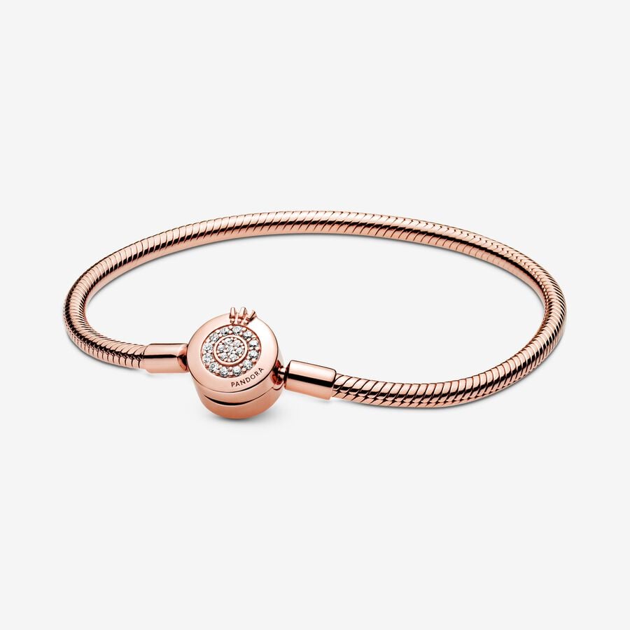 Pandora Moments Sparkling Crown O Snake Kedja Rosa Guld | 458PJMTOG