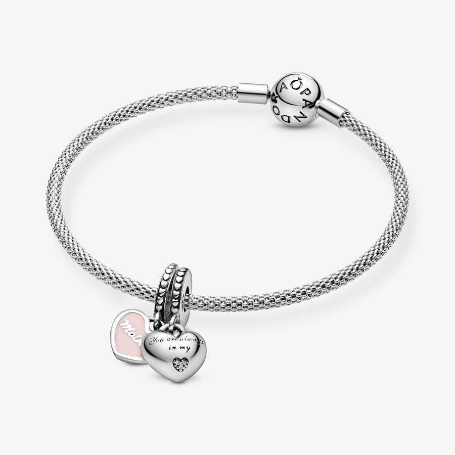 Pandora Mother & Daughter Hearts with Clear CZ Dingla Silver | 314RYABIO