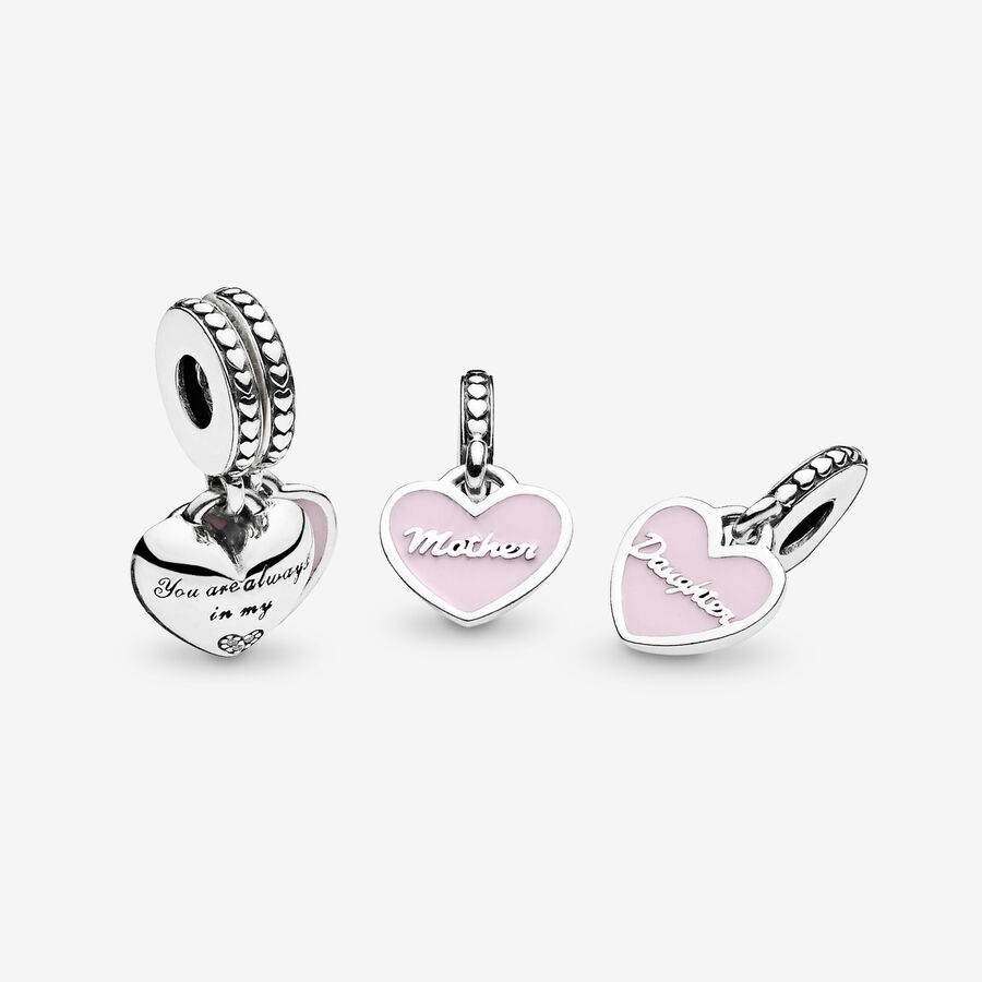 Pandora Mother & Daughter Hearts with Clear CZ Dingla Silver | 314RYABIO