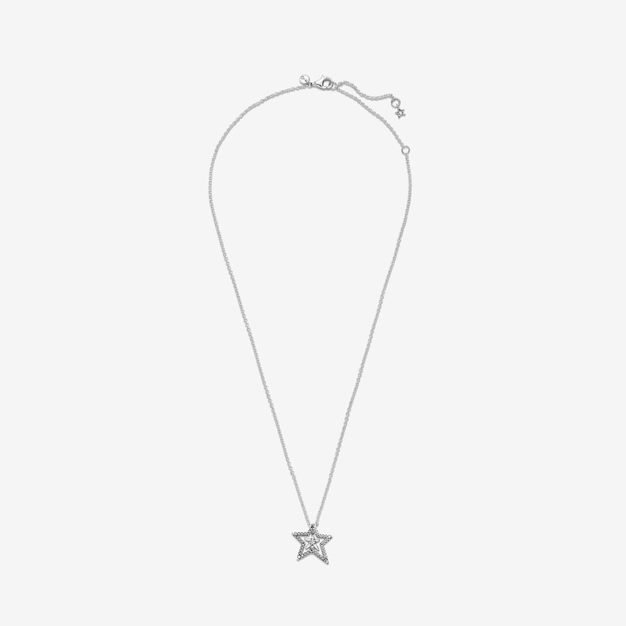 Pandora Pave Asymmetric Star Collier Hängen Silver | 570IYAFNU