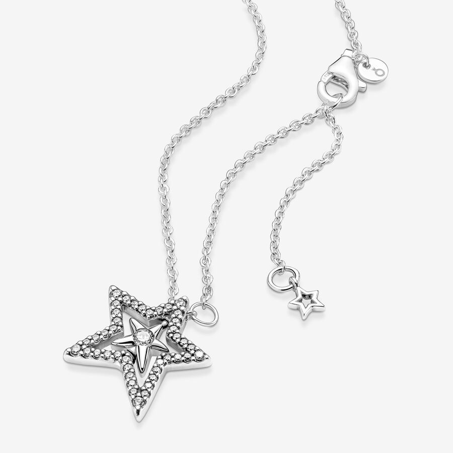 Pandora Pave Asymmetric Star Collier Hängen Silver | 570IYAFNU