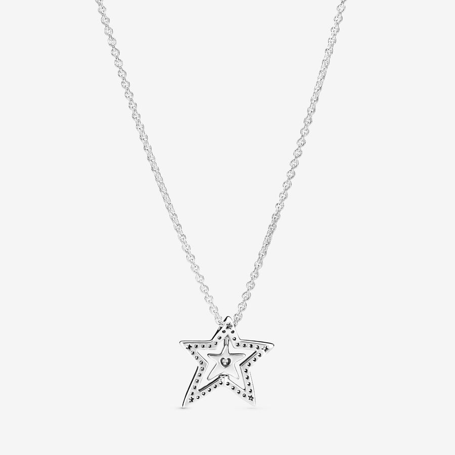 Pandora Pave Asymmetric Star Collier Hängen Silver | 570IYAFNU