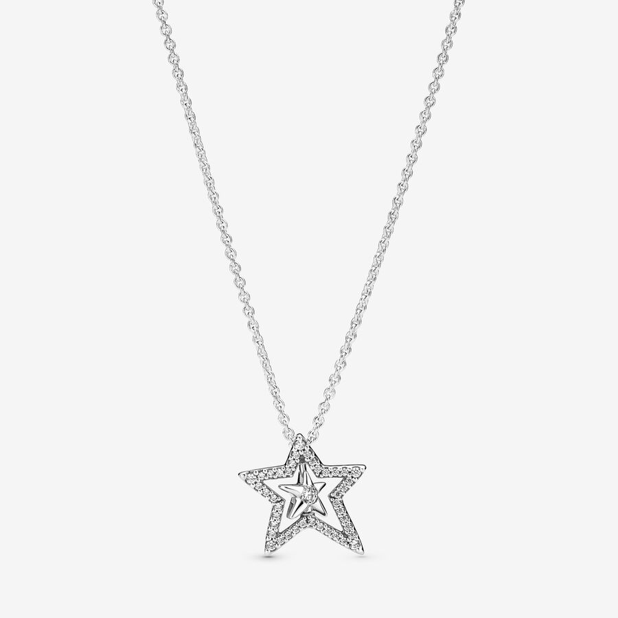 Pandora Pave Asymmetric Star Collier Hängen Silver | 570IYAFNU