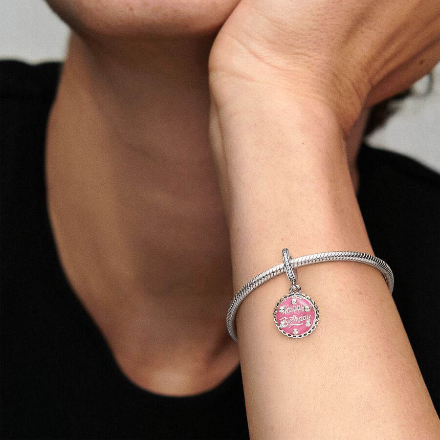 Pandora Pink Birthday Cake Berlocker Silver | 637VOHJAF