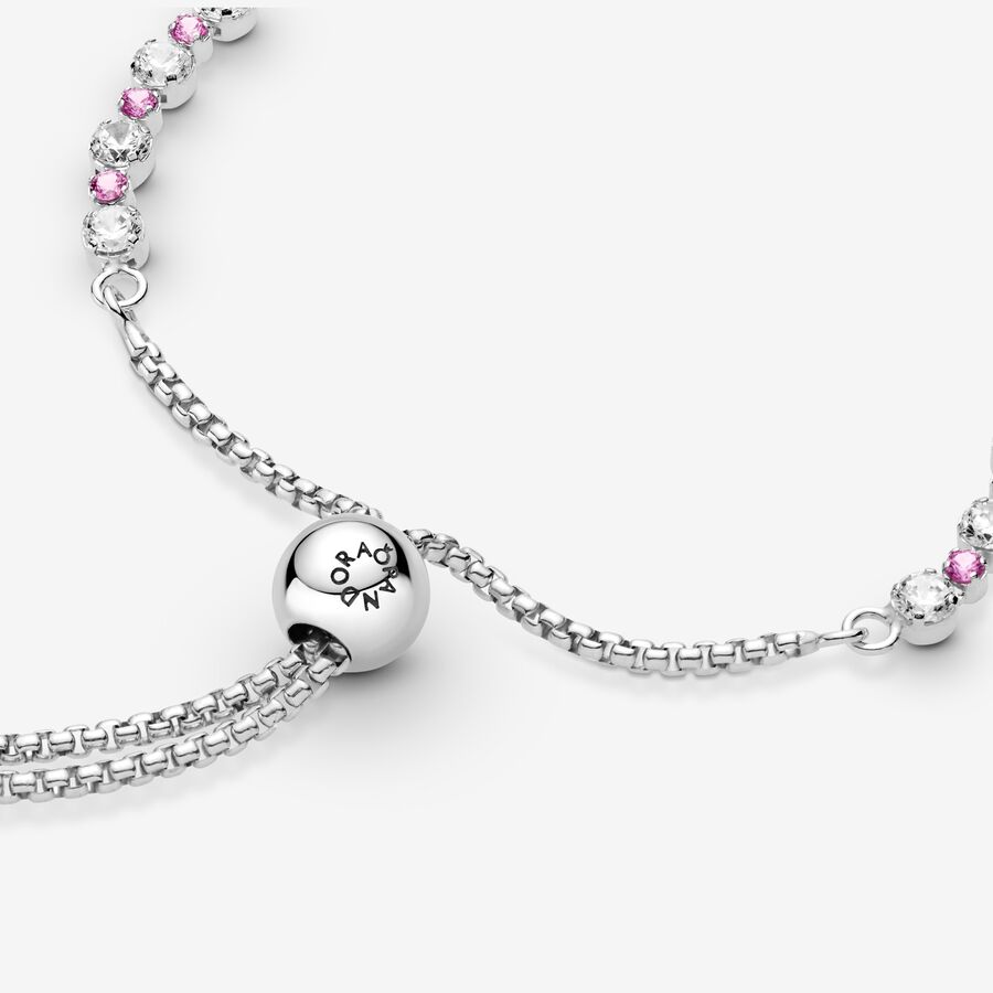 Pandora Pink & Clear Sparkle Slider Glidande Silver | 487QULMZK