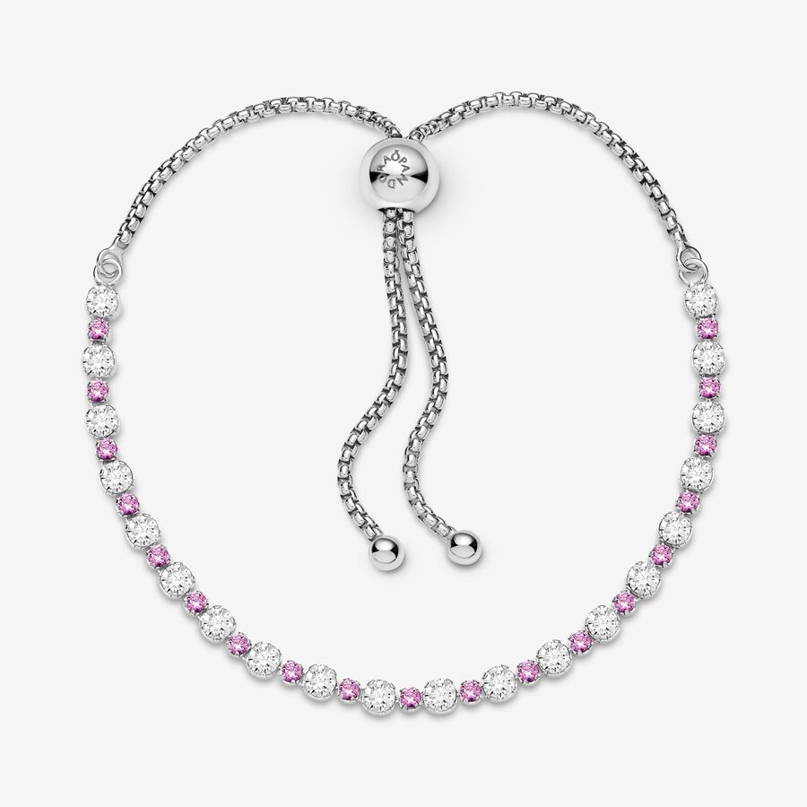 Pandora Pink & Clear Sparkle Slider Glidande Silver | 487QULMZK