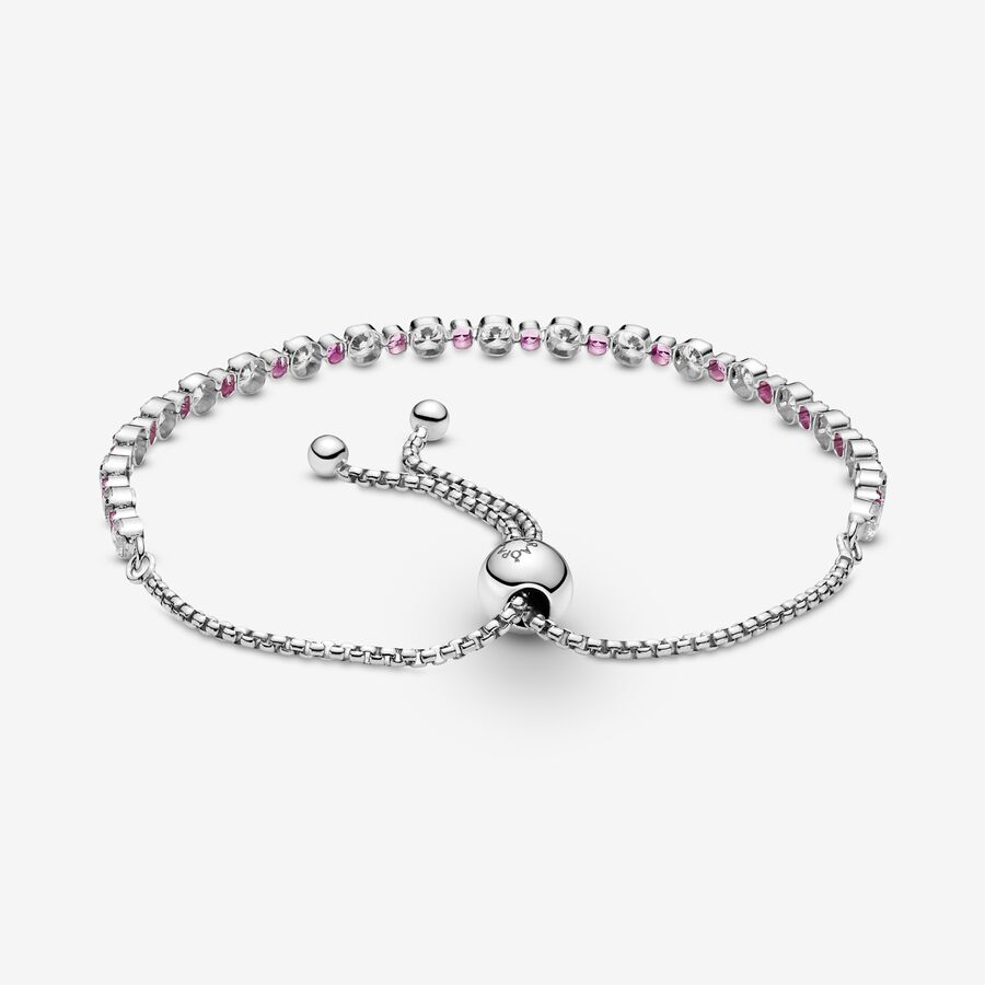 Pandora Pink & Clear Sparkle Slider Glidande Silver | 487QULMZK