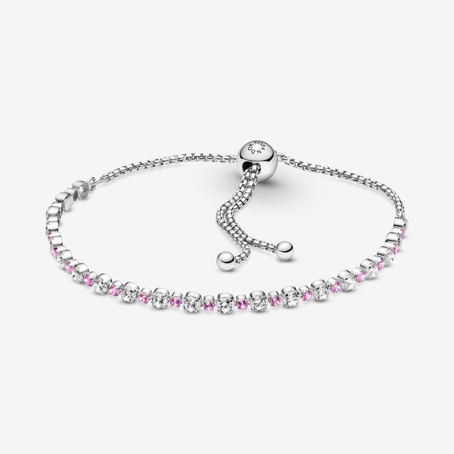 Pandora Pink & Clear Sparkle Slider Glidande Silver | 487QULMZK