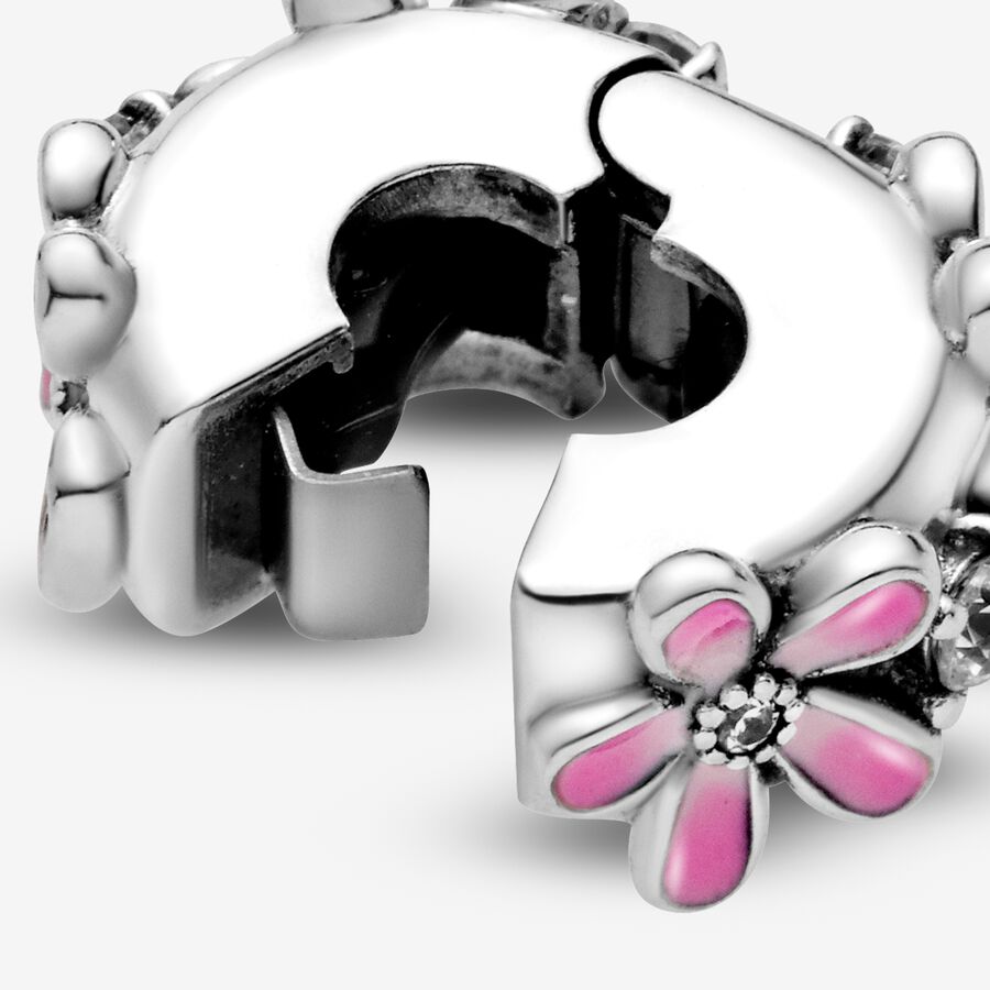 Pandora Pink Daisy Flower Clip Clips Silver | 817RYKIGD